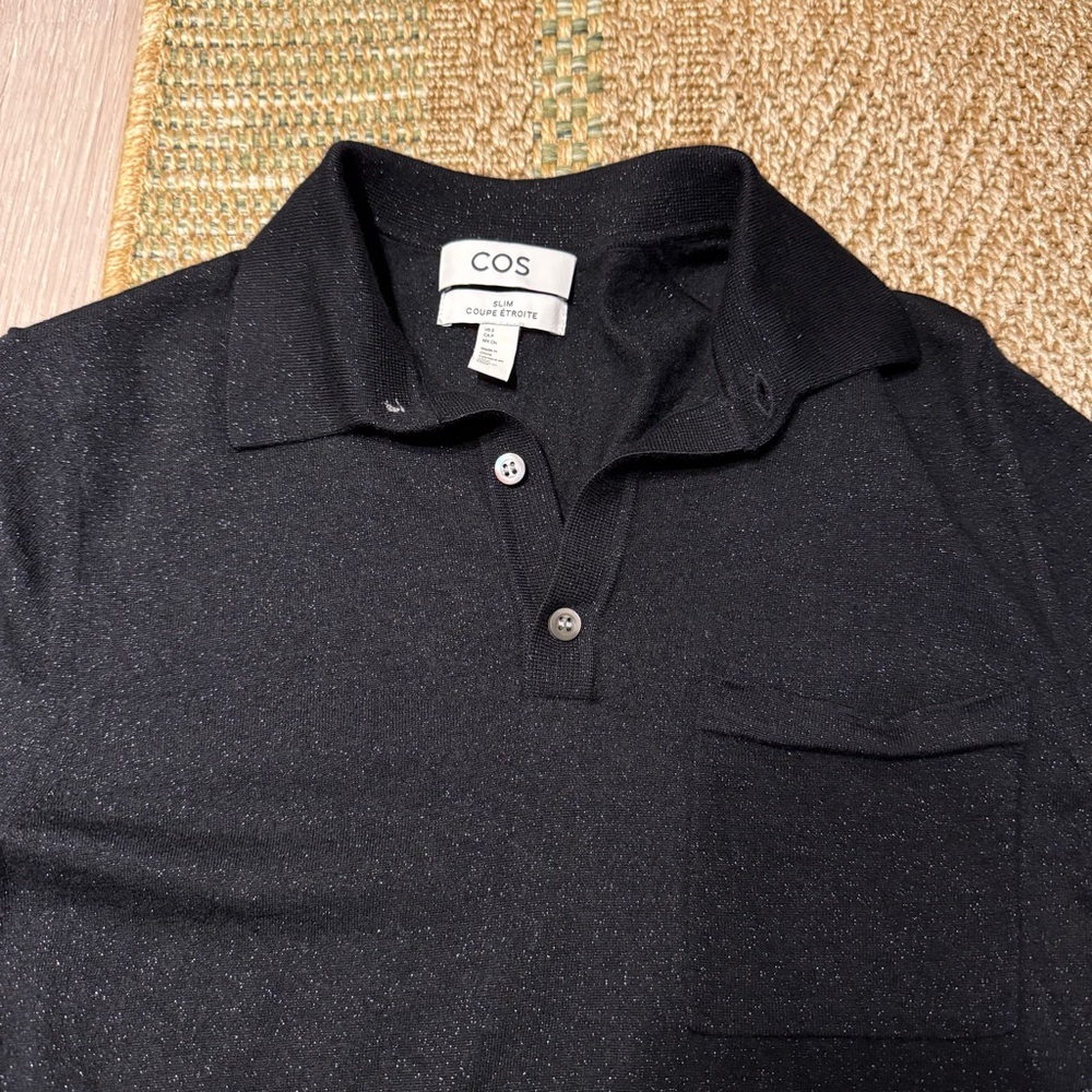 COS Slim Fit Metallic Wool Polo Shirt - Picture 2 of 4